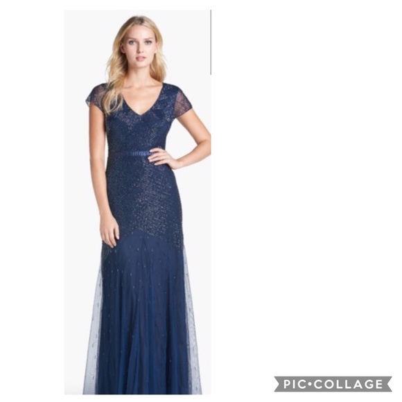 Adrianna Papell beaded cap sleeves long dress - Picture 7 of 13